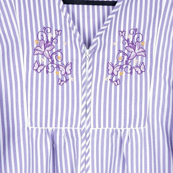 Collections Etc Robe XL Womens NWOT Short Sleeve Striped Purple White Full Zip - Picture 3 of 6